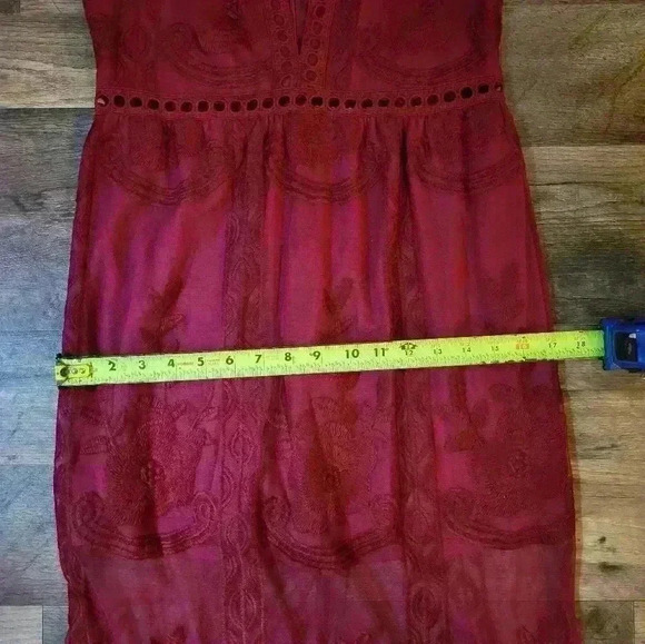 Burgundy Lace Low Cut Maxi Romper Dress Size Small - Picture 9 of 10